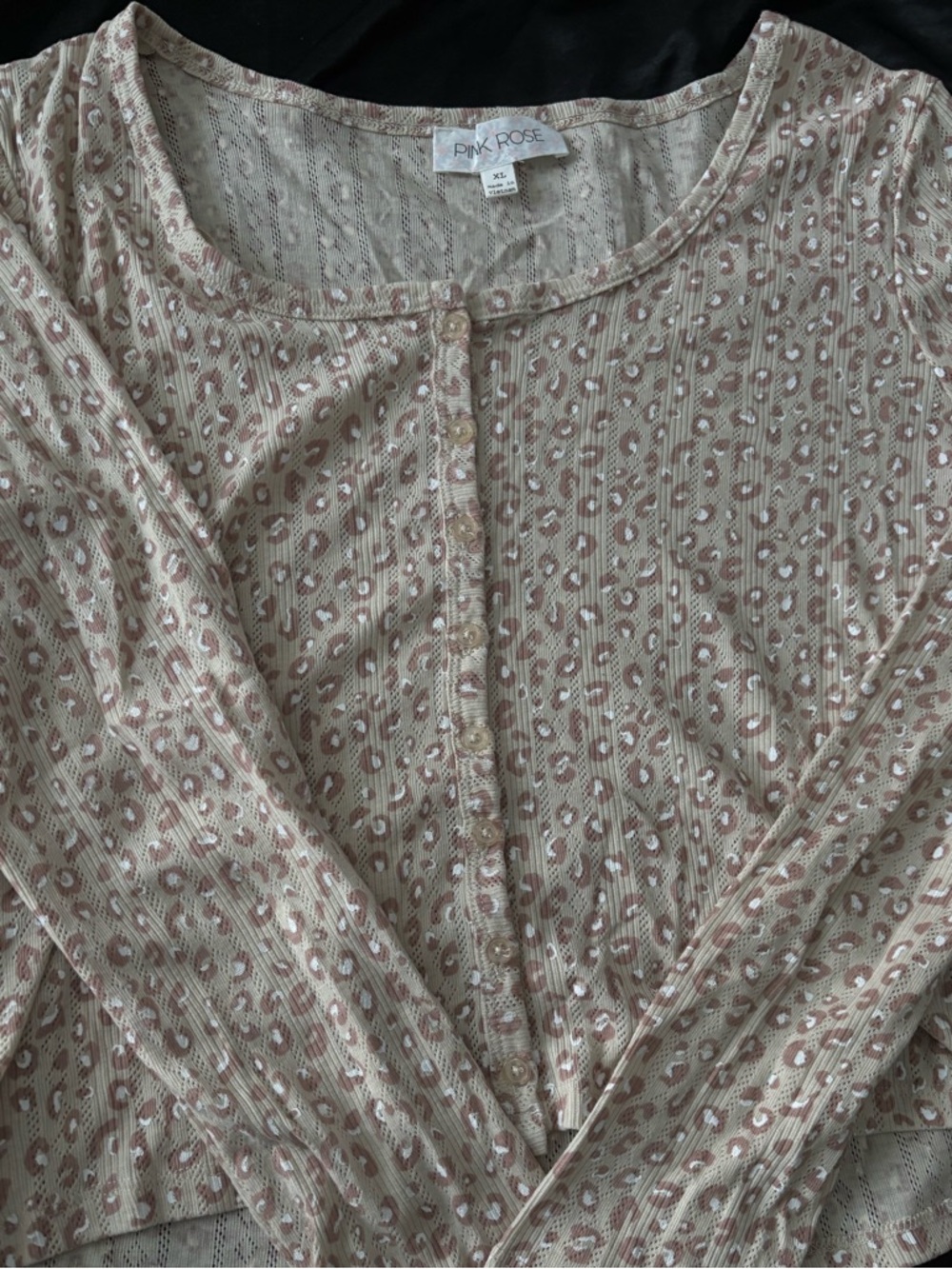 Pink Rose Blush & Beige Leopard-Print Button Long Sleeve